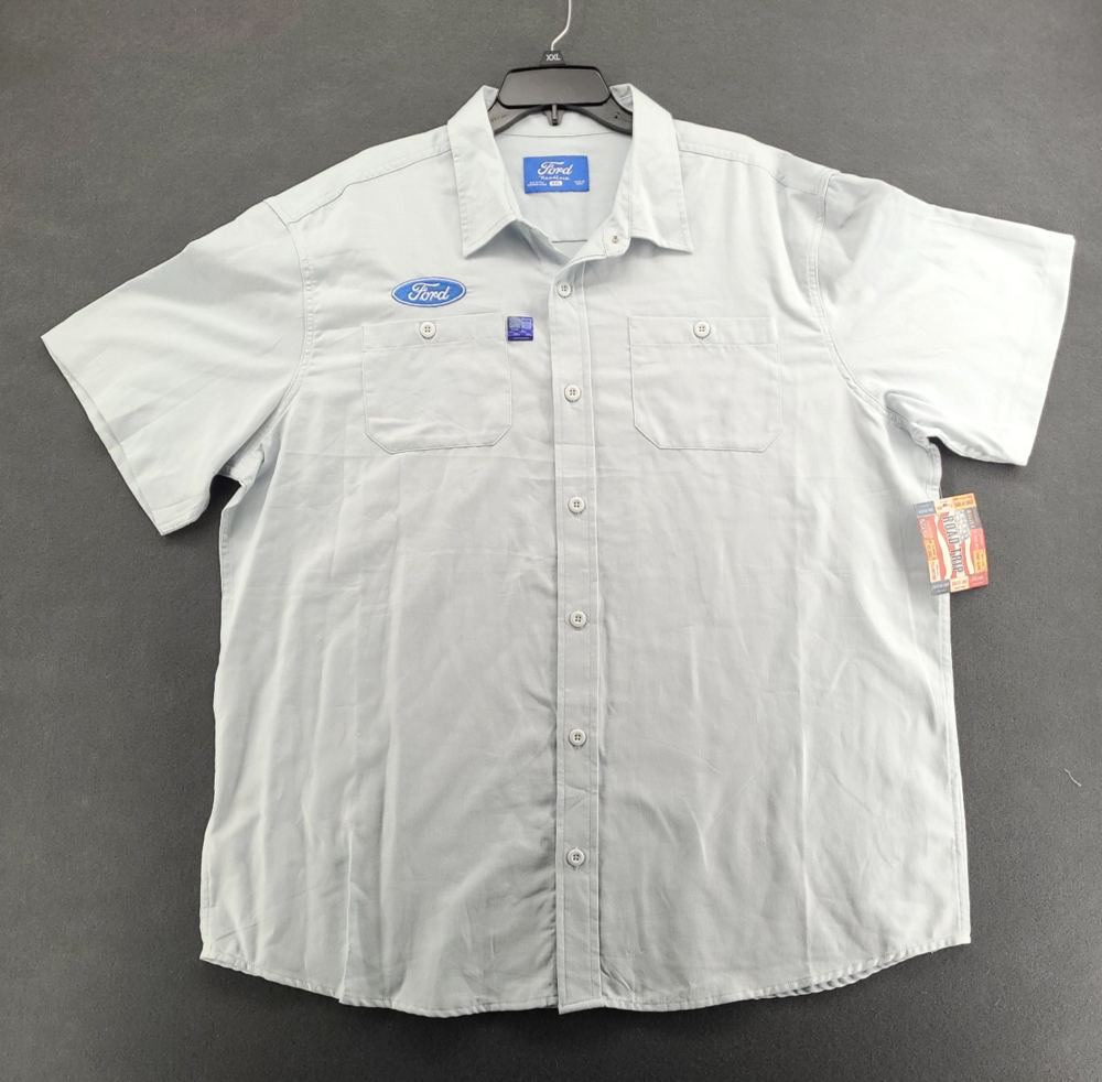 Ford Motor Co Work Shirt Mens XXL Light Blue Embroidered Logo Mechanic SS NWT